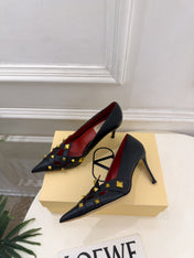 VALENTINO 26S STUDDED POINTED TOE PUMPS 80 MM IN BLACK CALFSKIN