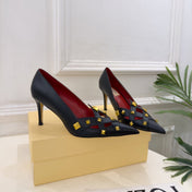 VALENTINO 26S STUDDED POINTED TOE PUMPS 80 MM IN BLACK CALFSKIN