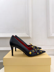 VALENTINO 26S STUDDED POINTED TOE PUMPS 80 MM IN BLACK CALFSKIN