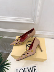 VALENTINO 26S STUDDED POINTED TOE PUMPS 80 MM IN NUDE CALFSKIN