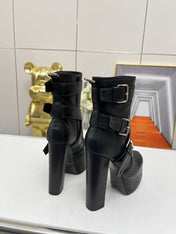 SL ANKLE BUCKLE BOOT PLATFORM BLACK SMOOTH CALFSKIN