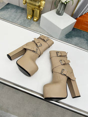 SL ANKLE BUCKLE BOOT PLATFORM TAN CALFSKIN