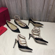 ROCKSTUD CAGED HIGH PUMP IN BLACK MIX LIGHT PINK PATENT CALFSKIN 100 MM