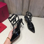 HIGH HEEL SANDAL FULL BLACK LAMBSKIN WITH STUDS
