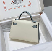 HM KELLY MINI 20 WHITE GLACIER GRAY EPSOM SILVER HARDWARE