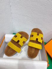 Chypre Sandal Gold shearling insole Yellow Velvet leather lining