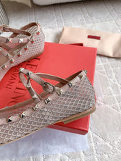 Rockstud Mesh Ballerina Rose Cannelle With Crystals