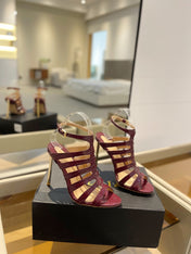 HIGH SANDAL 10 CM IN SANGRIA RED CALFSKIN