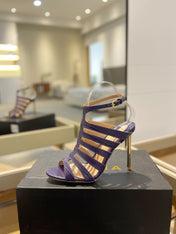 HIGH SANDAL 10 CM IN INDIGO PURPLE CALFSKIN