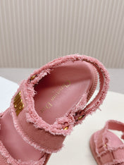DIOR BACK-STRAP SANDALS 25S IN PEACHY PINK DENIM AND CALFSKIN WITH GOLD HARDWARE